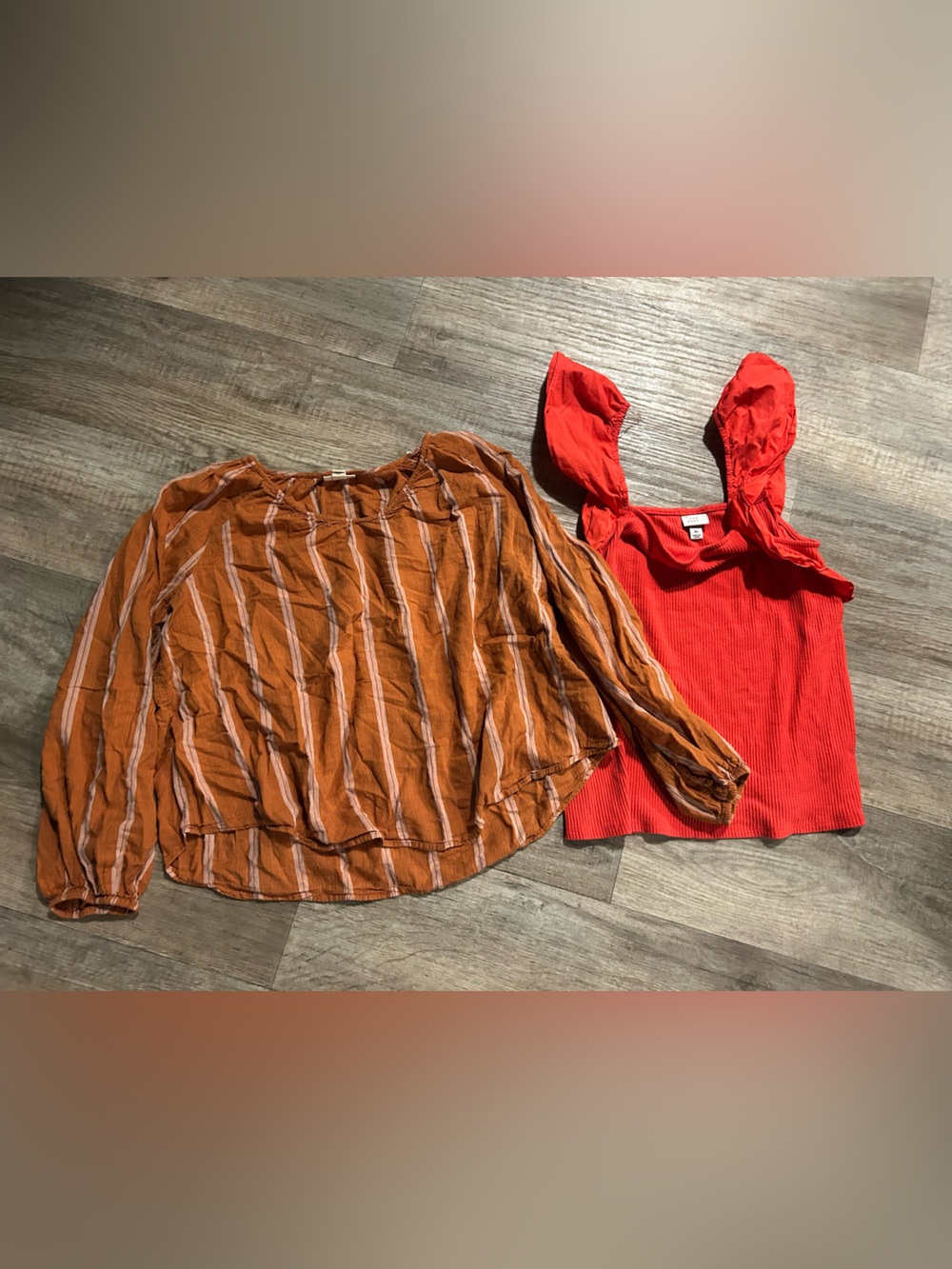 Orange and white striped blouse and red top bundle, size XL #bundle #stripes